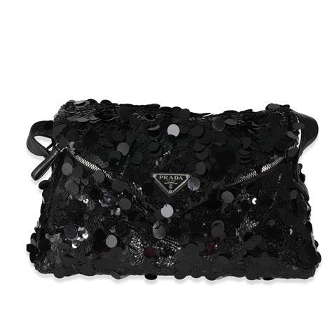 prada tasche pailletten|PRADA Paillettes Vitello Signaux Bag Black .